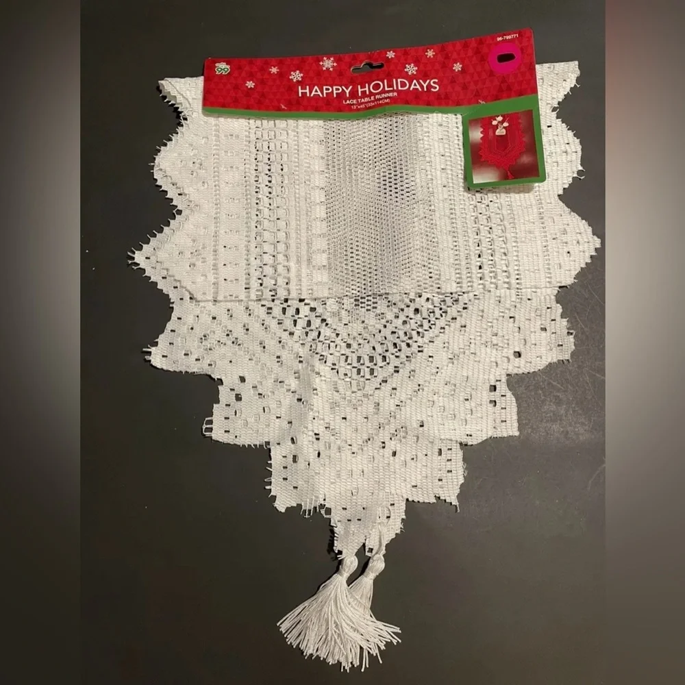Christmas Lace Table Runner White, 13”x 45” New